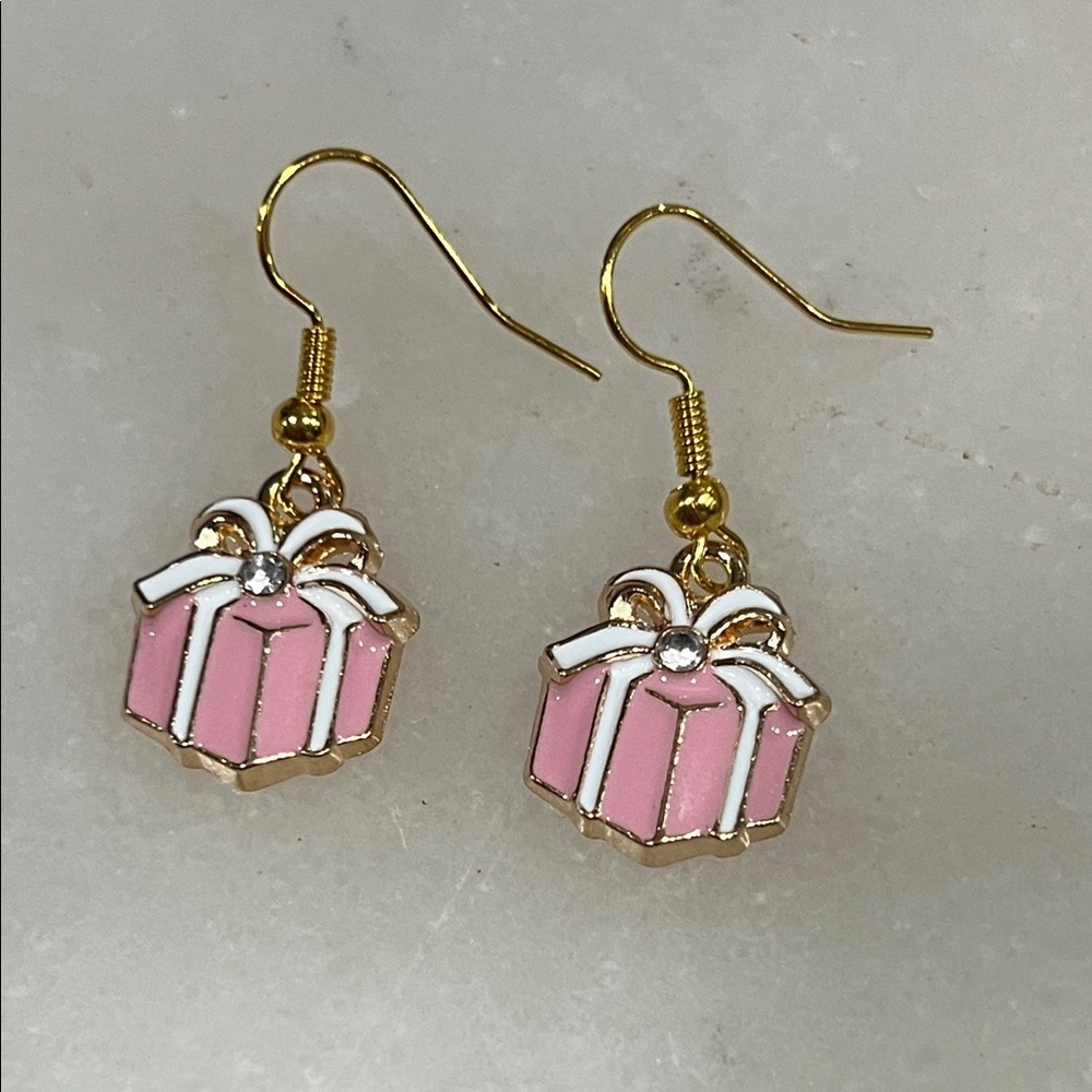 Gold and Pink Gift Box Crystal Earrings